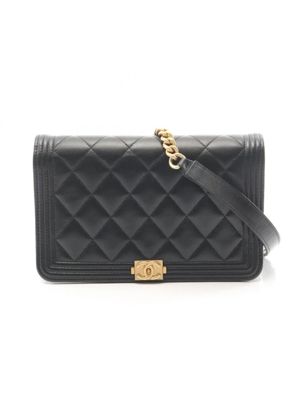 Chanel Shoulder Bag Boy Black Lambskin Boy Chain Wallet